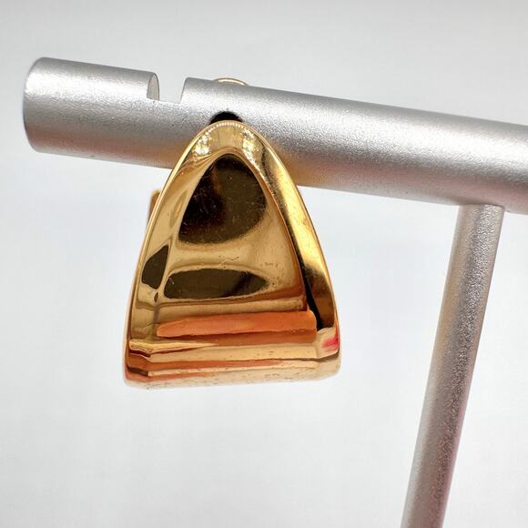 Vintage Monet J Hoop Earrings Gold Tone Signed Luxe Chic Runway Classic Timeless - Picture 8 of 16